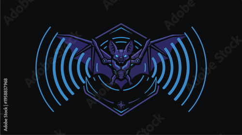 Blue Neon Geometric Eagle Design.