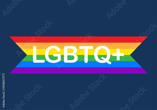 Etiqueta con los colores del arcoíris y el texto lgbtq+ sobre fondo azul 