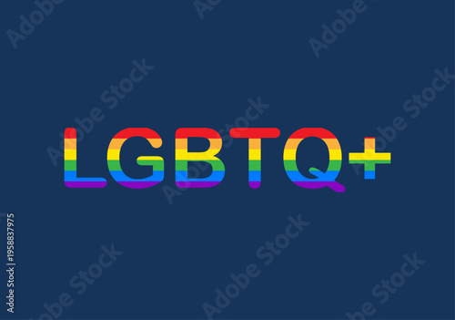 Texto lgbtq+ con los colores del arcoíris sobre fondo azul oscuro