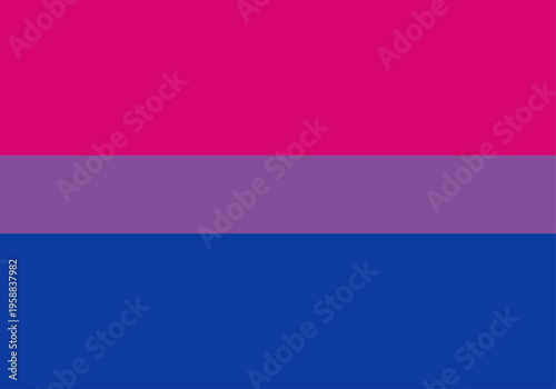 Bandera del orgullo bisexual con franjas horizontales en colores rosa púrpura y azul