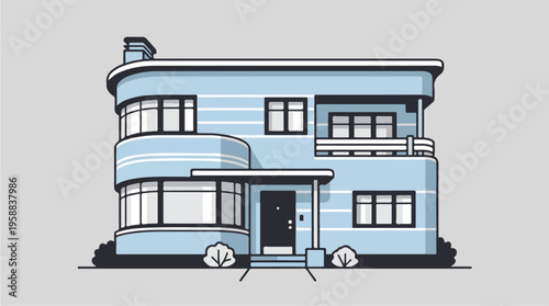 Blue Two Story Residential House.