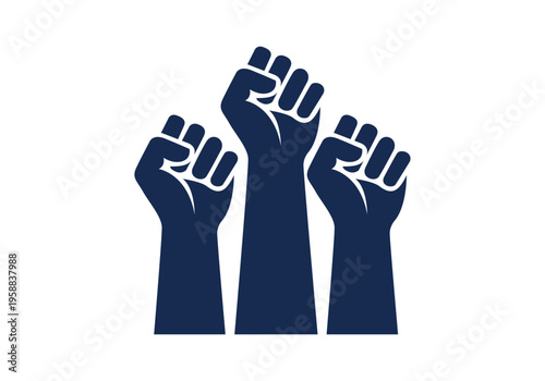 Tres puños en alto de color azul oscuro