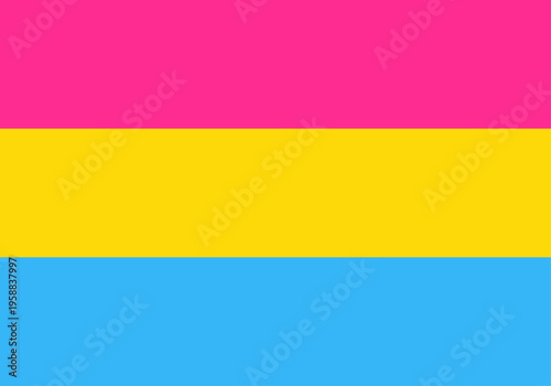 Bandera del orgullo pansexual con franjas horizontales en color rosa amarillo y azul