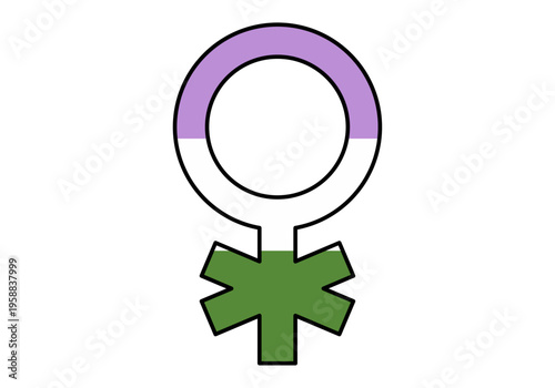 Símbolo del orgullo genderqueer con los colores lavanda blanco y verde