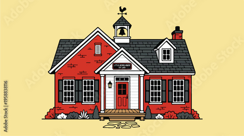Classic Red Schoolhouse Building.