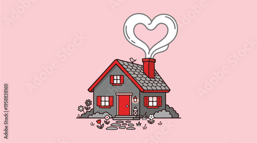 Cute House with Heart Smoke.