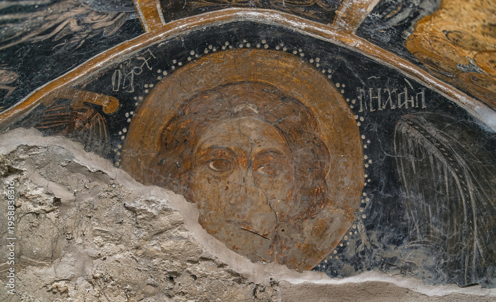 Obraz premium Archangel Michael fresco mural painting in Agia Elisavet chapel, Agios Amvrosios, Cyprus