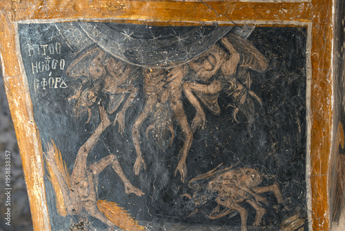 Tableau sur toile Byzantine fresco depicting demons in hell