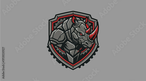 Grey Rhino Head Logo Emblem.
