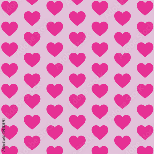 Seamless Pink Hearts Pattern on Lavender Background. Repeating Love Symbol Texture for Valentine's Day, Wedding. Romantic Minimalist Fabric, Wallpaper, Gift Wrap. Cute Abstract Graphic Vector Design.