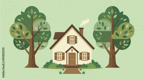 House with trees and garden.