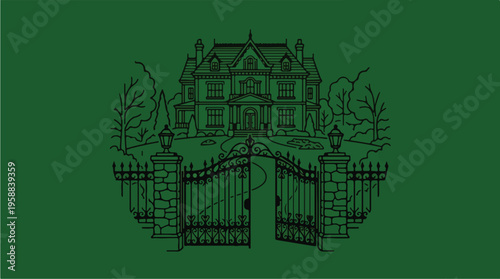 Large House Behind Fence Gate.