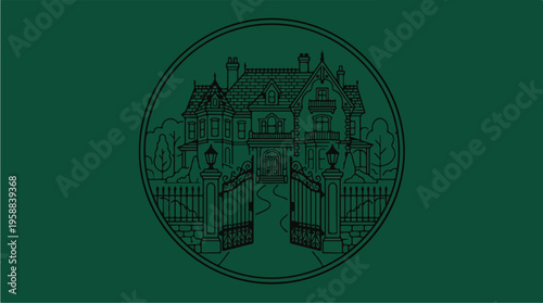 Large House Behind Gate Emblem.