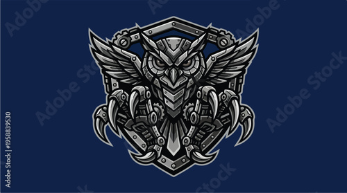 Mechanical Robot Owl Head Logo.