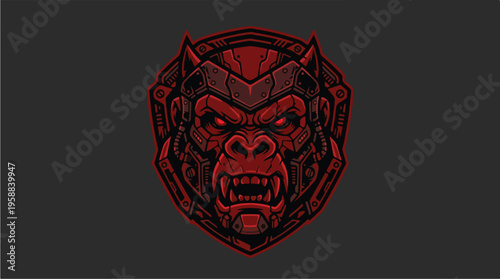 Red gorilla head illustration closeup.