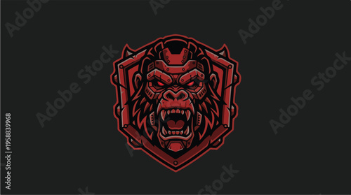 Red gorilla head logo emblem.