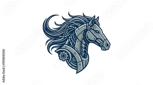 Robotic Horse Head Illustration.
