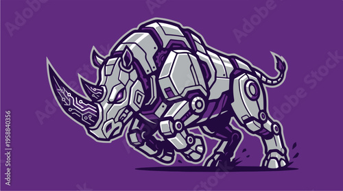 Robotic Rhino Animal Illustration.
