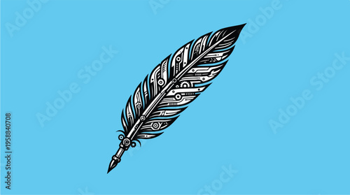 Single Quill Pen Feather Illustration.