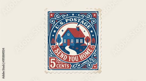 Vintage Home Postage Stamp.
