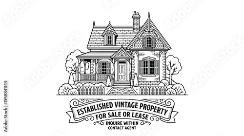 Vintage House For Sale Illustration.