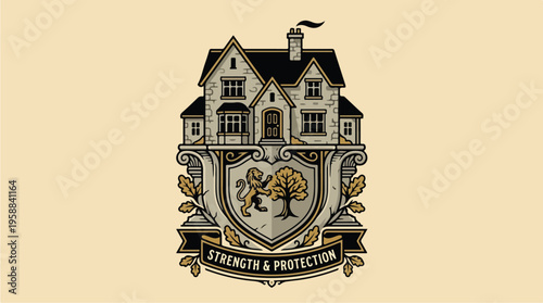 Vintage House Shield Emblem Crest.