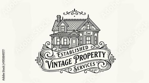 Vintage Property Services Logo Illustration.