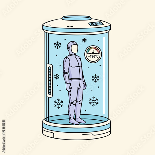 Astronaut in Cryogenic Freezer Unit.