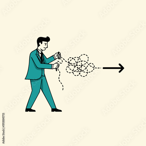 Businessman Unraveling Chain Links.