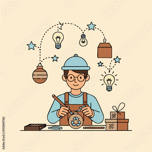 Cartoon man with creative ideas.