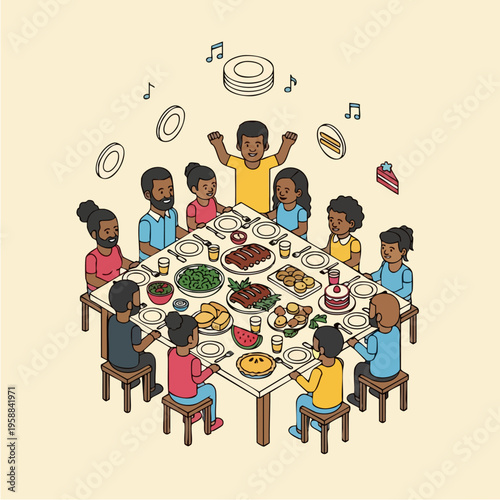 Diverse Family Dinner Party Together.