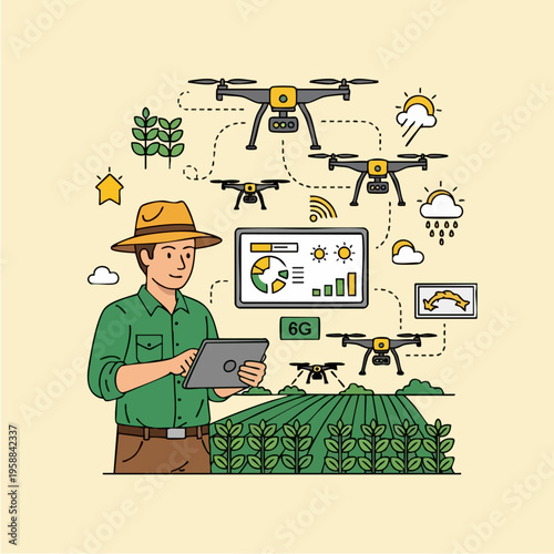 Farmer using drone technology farm.