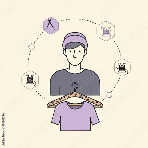 Fashion Designer Creating Clothing with Sewing Tools and Threads.