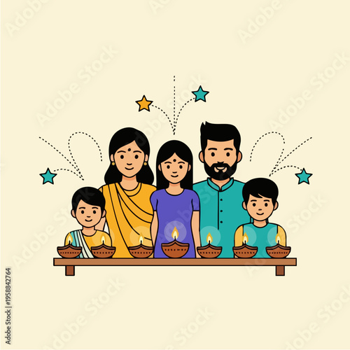 Happy Indian Family Celebrating Diwali.