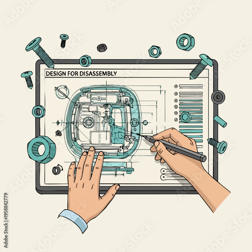 Hands working on blueprint design.