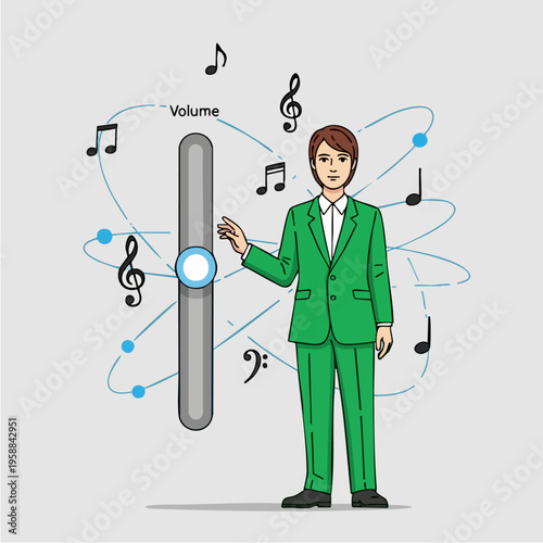 Man Adjusting Volume Control Slider.