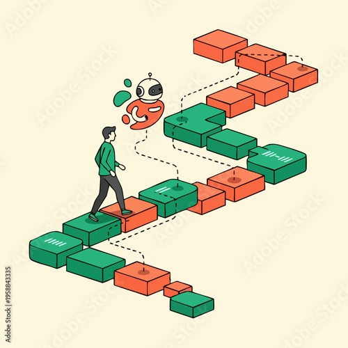 Man following robot to success.