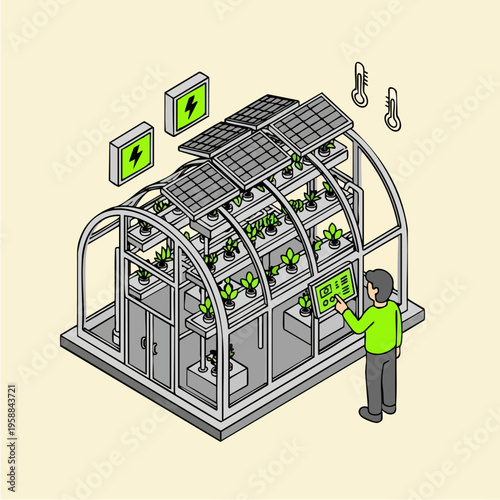 Man in greenhouse with plants.