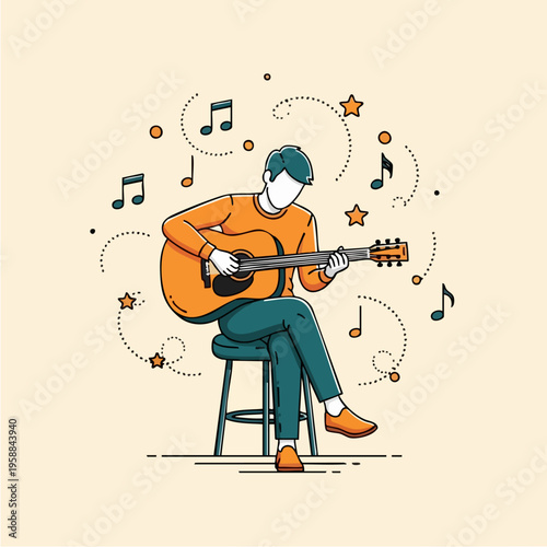 Man Playing Acoustic Guitar Music.