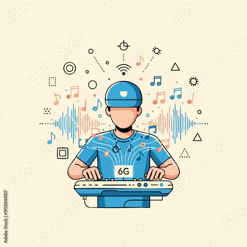 Man Wearing Blue Helmet Technology.