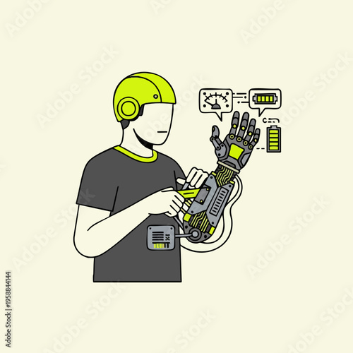 Man wearing robotic prosthetic arm.