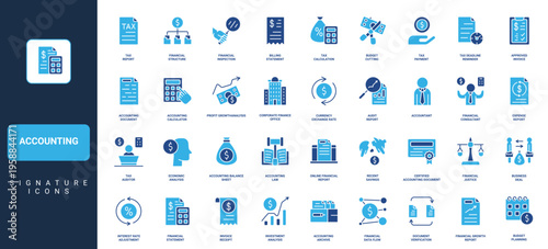 Accounting, budget balance and tax, revenue analysis of business company, audit glyph icon set. Invoice, statement sheets of accountant, regulation solid symbol vector illustration