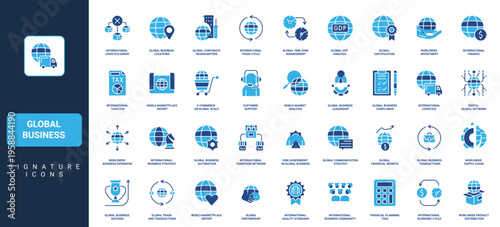 Global business, international cooperation and enterprise strategy, network glyph icon set. Economy of world, embargo and tax, customer support solid symbols vector illustration