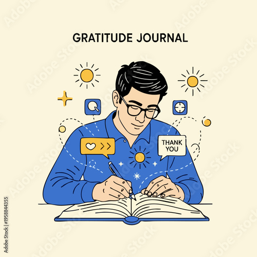 Man writing in gratitude journal.
