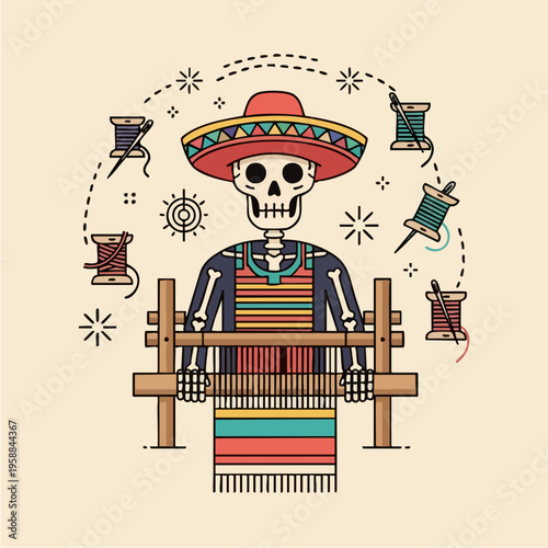 Mexican skeleton weaving fabric.