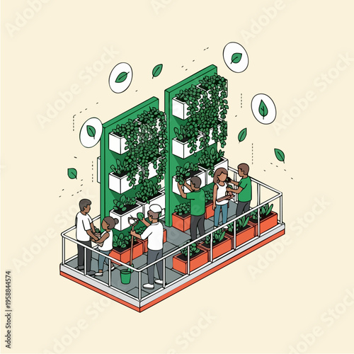 People Working Vertical Farm.