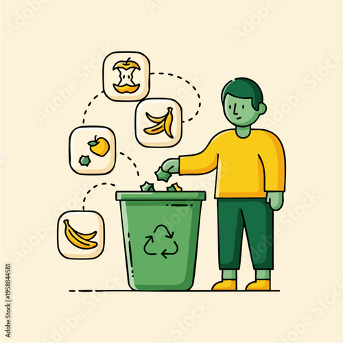 Person Disposing of Organic Waste in a Recycling Bin.