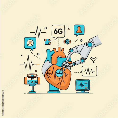 Robot arm interacts with heart.