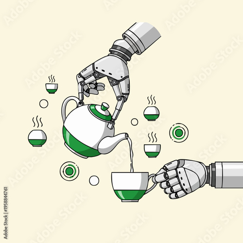 Robot pouring tea cup.