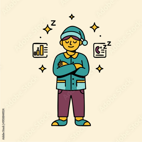 Sleepy Cartoon Man in Pajamas.